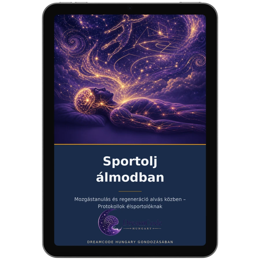 Sportolj álmodban – Mozgástanulás és regeneráció alvás közben digitális termékkép táblagépen